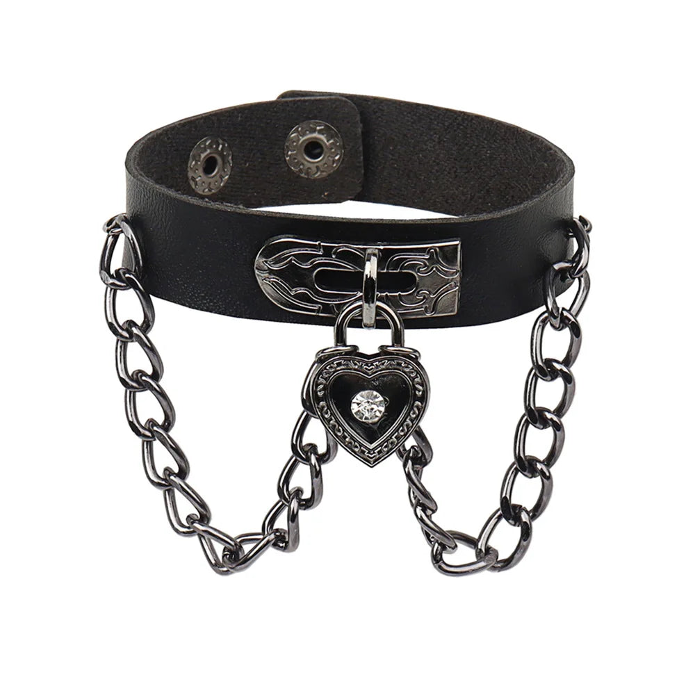 Bracelet Cuir Gothique A Chaine