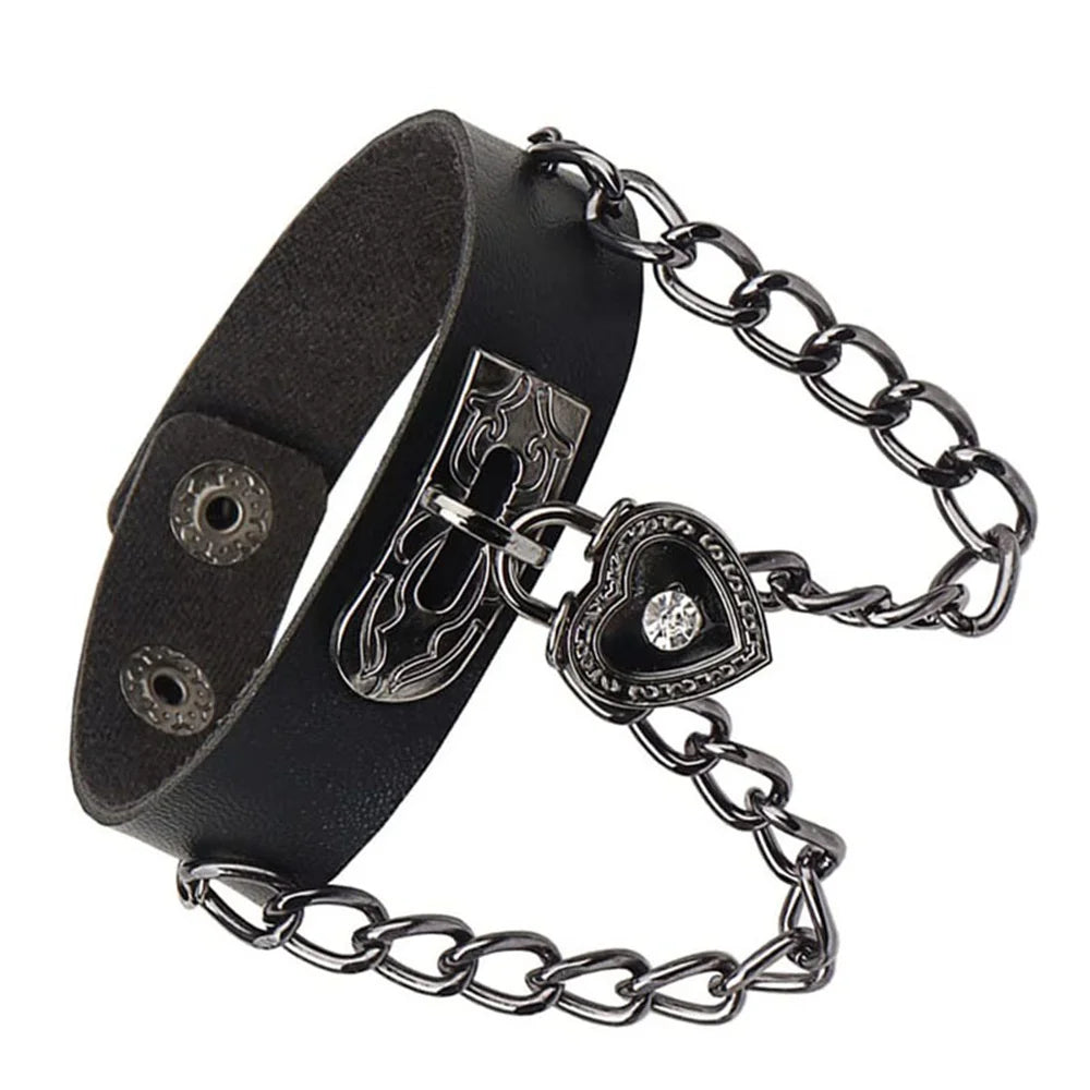 Bracelet Cuir Gothique A Chaine
